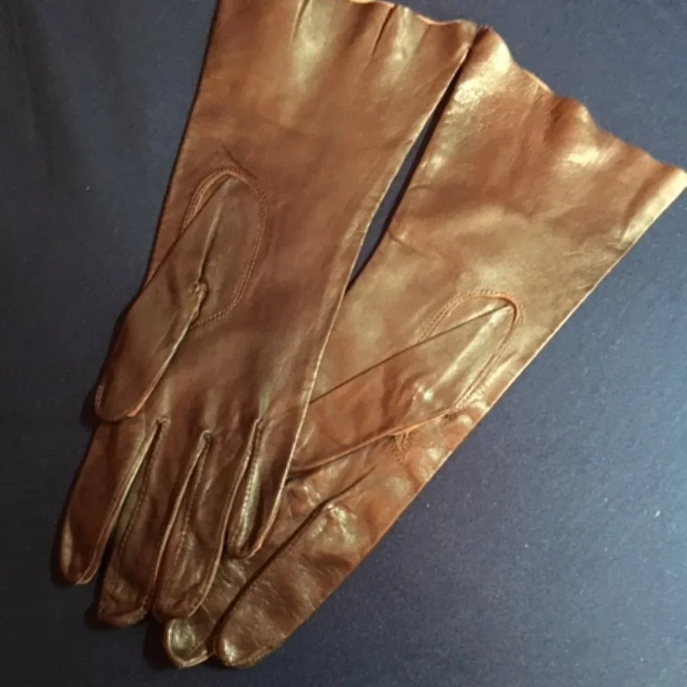 Vintage Dark Brown Leather Thin Dressy Gloves XS 6.5 Petite